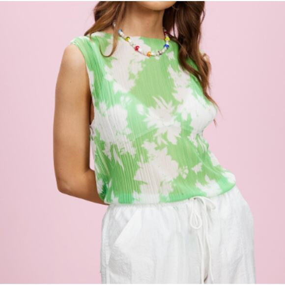 TOPSHOP Mesh Sheer Plisse Tank Top With Strappy Layered Cami Set Of 2 Size 4-6 - Picture 1 of 10